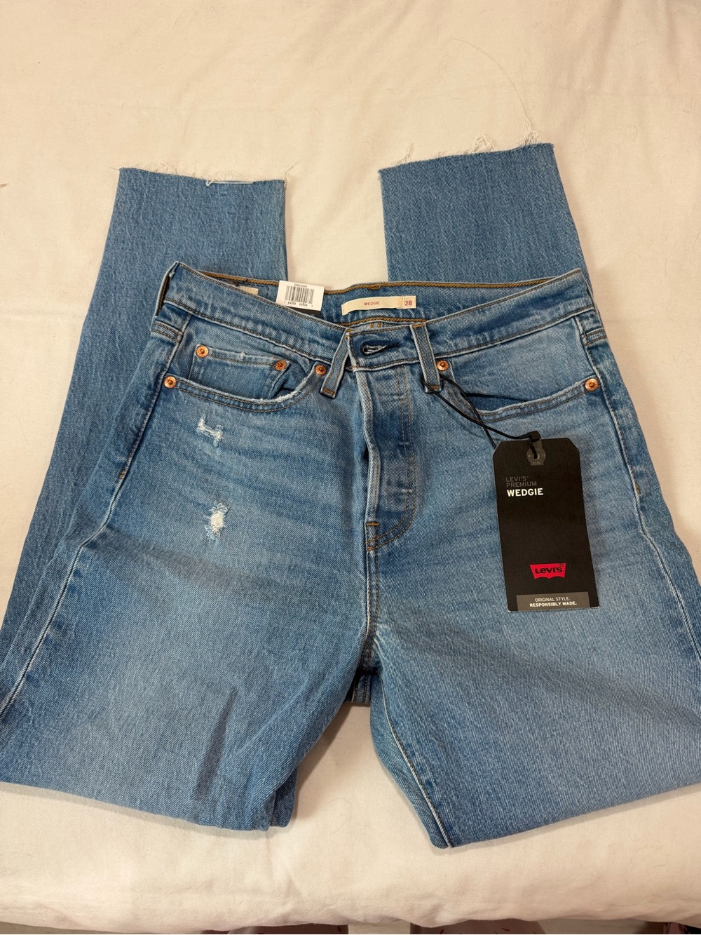Levi's Wedgie High-Rise Straight Jeans — Light Blue Denim